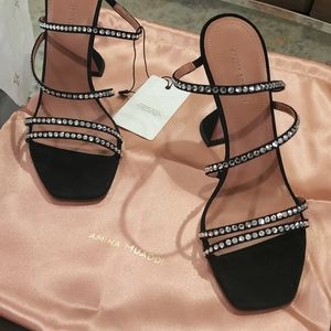 Amina Muaddi =Naima Crystal Sandal Embellished Black Heeled 39